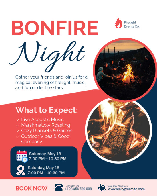 White Modern & Minimal Bonfire Night Celebration Poster Template Instagram Portrait