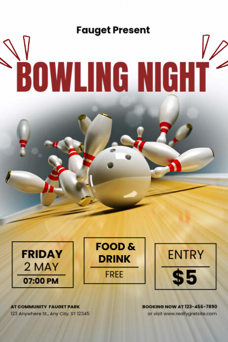White Modern & Minimal Bowling Night Poster Plakat template