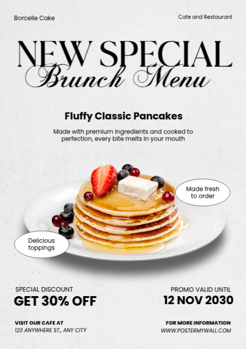 White Modern & Minimal Brunch Menu Promotion A4 template