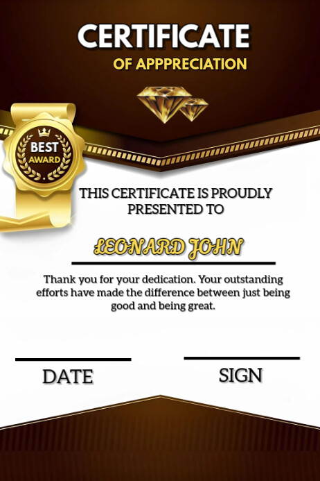 White Modern & Minimal Certificate Of Appreciation  Poster template