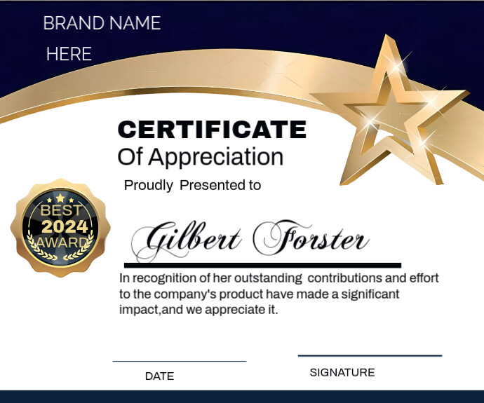 White Modern & Minimal Certificate Of Appreciation Design Template  Medium Rectangle