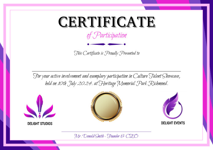 White Modern & Minimal Certificate Of Partici A4 template