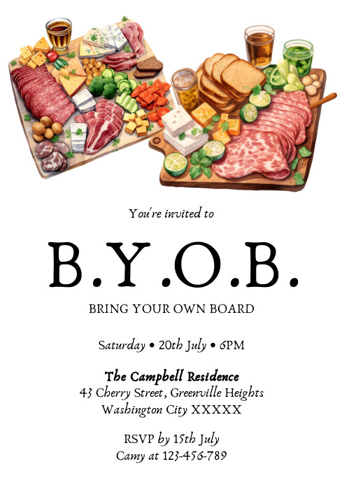 White Modern & Minimal Charcuterie Party Invi A4 template
