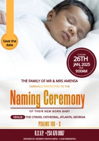 White Modern & Minimal Child Naming Ceremony Flyer Design A4 template