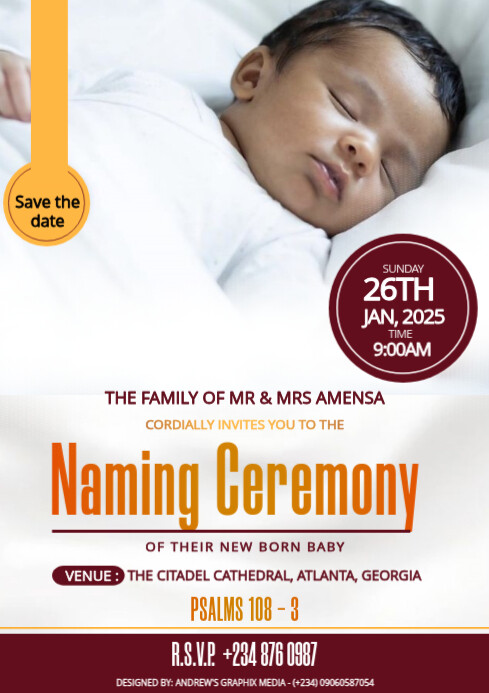 White Modern & Minimal Child Naming Ceremony Flyer Design A4 template