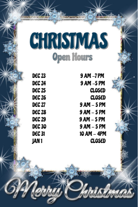 White Modern & Minimal Christmas Open Hours Template  Poster Plakkaat