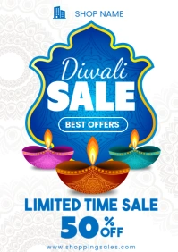 White Modern & Minimal Diwali Sale Flyer A3 template