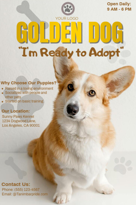 White Modern & Minimal Dog Adopt Discount Poster Plakat template