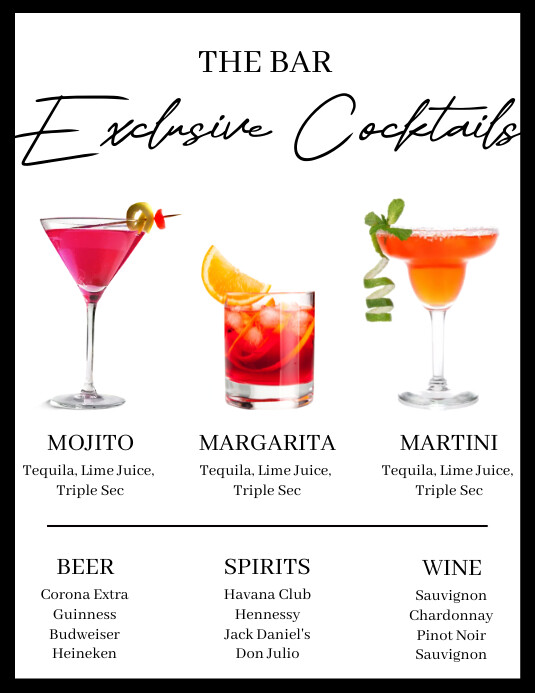 White Modern & Minimal Drinks Menu Flyer (us template