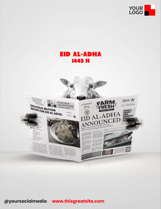 White Modern & Minimal Eid Al-adha 1445 H Fly Ulotka (US Letter) template