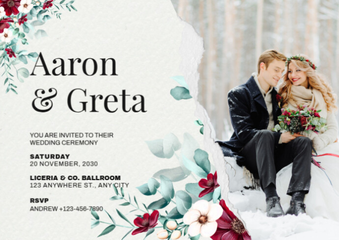 Copy of White Modern & Minimal Elegant Wedding Invitation A6 | PosterMyWall