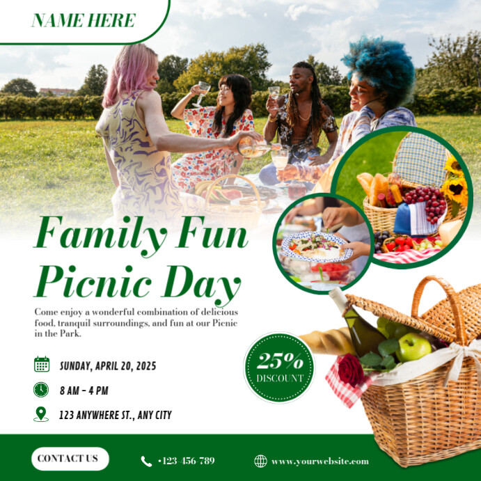 White Modern & Minimal Family Fun Picnic Spot Advertising Flyer Instagram Post Wpis na Instagrama template