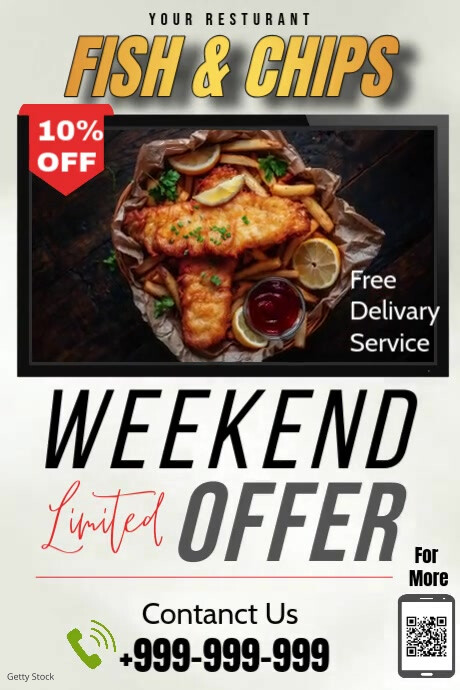 White Modern & Minimal Fish & Chips Promo Poster Plakat template