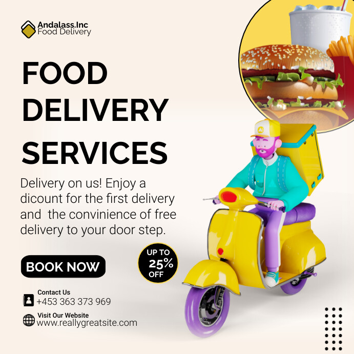 White Modern & Minimal Food Delivery Services Kwadrat (1:1) template