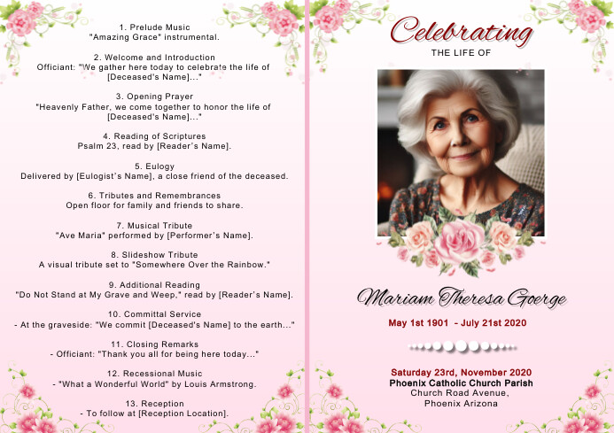 White Modern & Minimal Funeral Order Of Servi A3 template