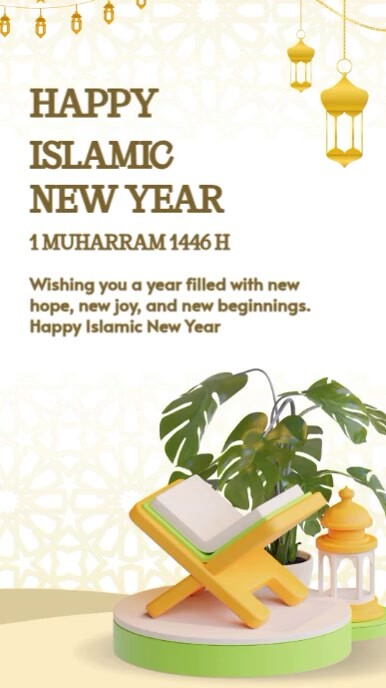 White Modern & Minimal Green And White Illustrative Happy Islamic New Year Your  Story Instagram Ree template
