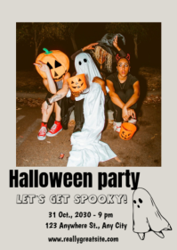 White Modern & Minimal Halloween Party  A6 template