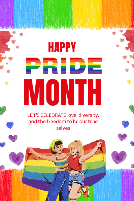 White Modern & Minimal Happy Pride Month Poster template