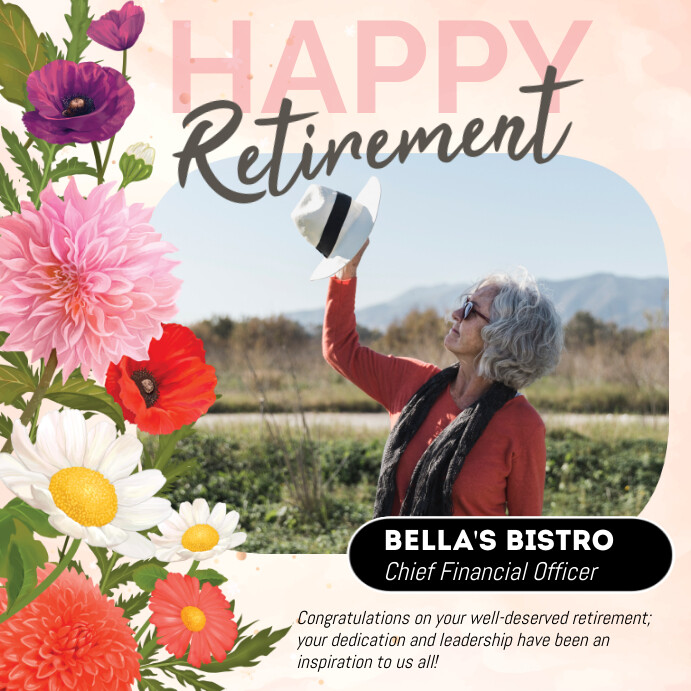 White Modern & Minimal Happy Retirement Squar 方形(1:1) template