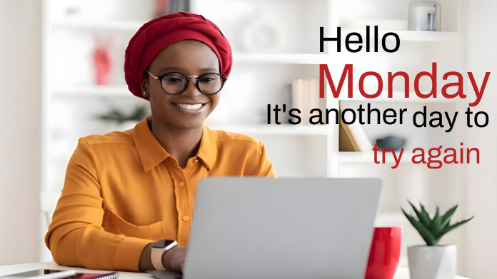White Modern & Minimal Hello Monday  Twitter template