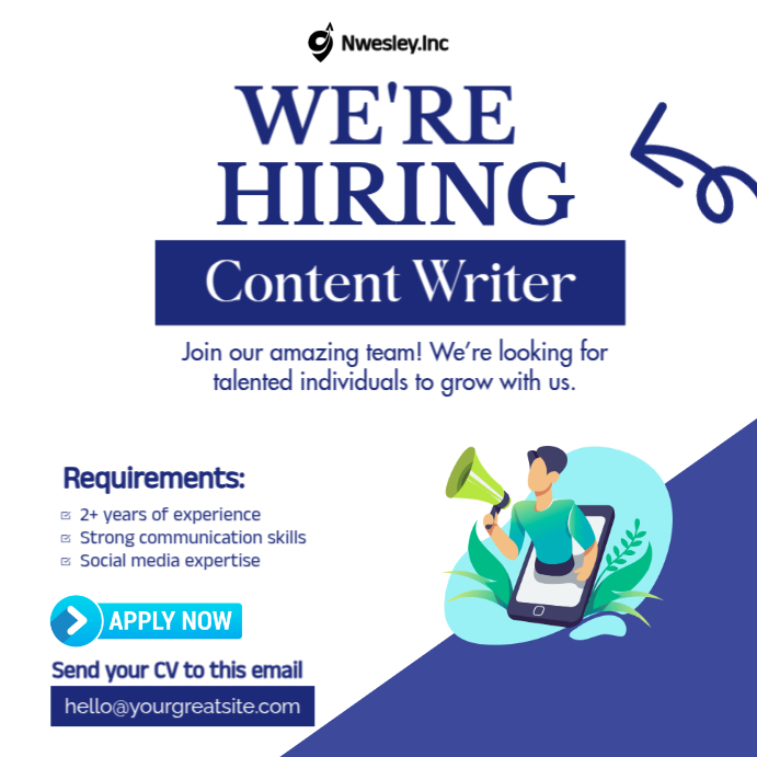 White Modern & Minimal Hiring Square (1:1) template
