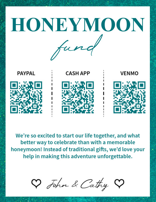 White Modern & Minimal Honeymoon Fund Qr Code Sign Flyer (us Letter) Pamflet (VSA Brief) template