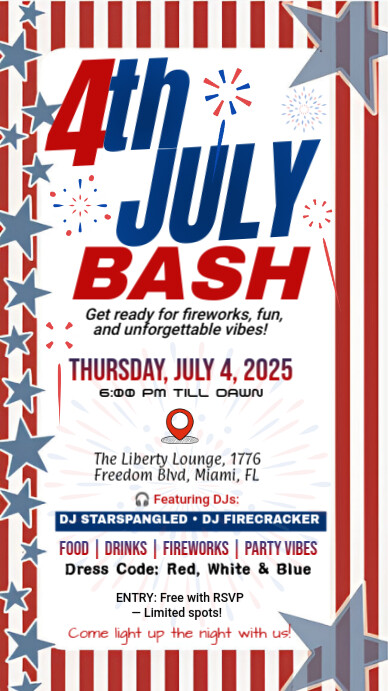 White Modern & Minimal July 4th Party Invitation Instagram Story template