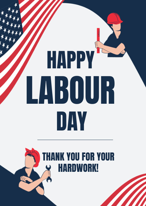 White Modern & Minimal Labor Day Poster A6 template