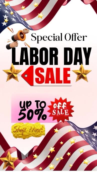 White Modern & Minimal Labor Day Sales Instag เรื่องราวบน Instagram template