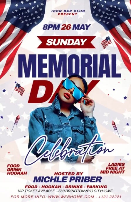 White Modern & Minimal Memorial Day Celebration Party  Half Page Wide Szeroki pół strony template