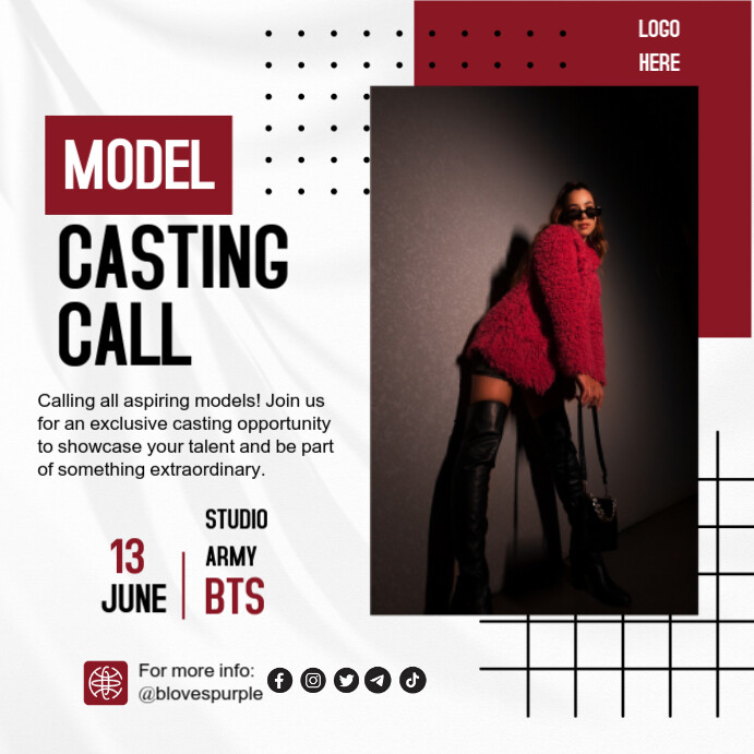 White Modern & Minimal Model Casting Call Ins Instagram Post template