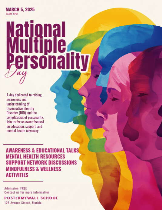 White Modern & Minimal National Multiple Personality Day Awareness Flyer (us Letter) template