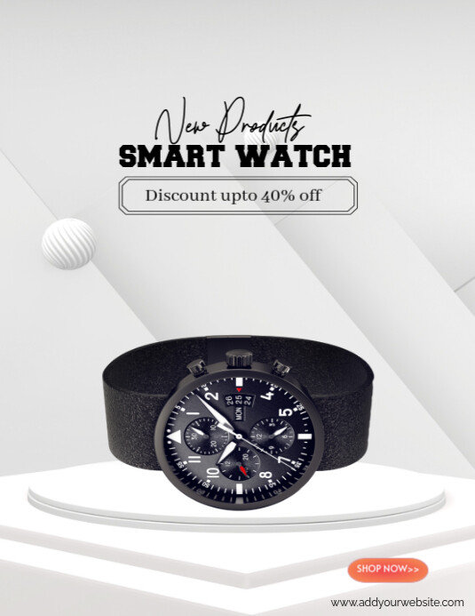White Modern & Minimal New Product Smart Watch Template  Flyer (us Letter)