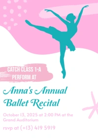 White Modern & Minimal Pink And Teal Ballet Dancer Dance Poster A2 template