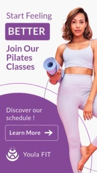 White Modern & Minimal Purple And White Pilates Classes Yoga Classes Advertising Purple And White M Instagram na Kuwento template