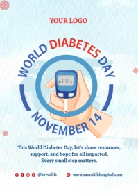 White Modern & Minimal Red And Blue Modern Illustrative World Diabetes Day Poster A3 template
