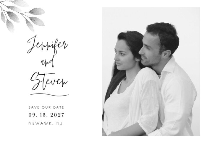 White Modern & Minimal Save The Date Photo Template A5
