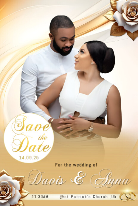 White Modern & Minimal Save The Date Pinterest Graphic template