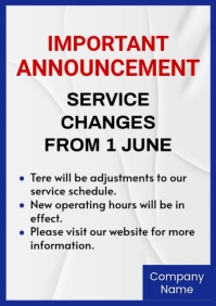 White Modern & Minimal Service Change Announcement  A4 template