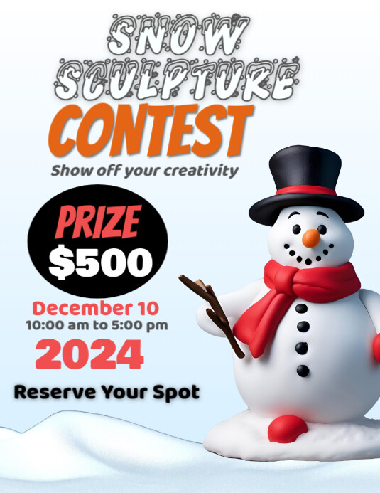 White Modern & Minimal Snow Sculpture Contest Flyer (us Letter) 传单(美国信函) template