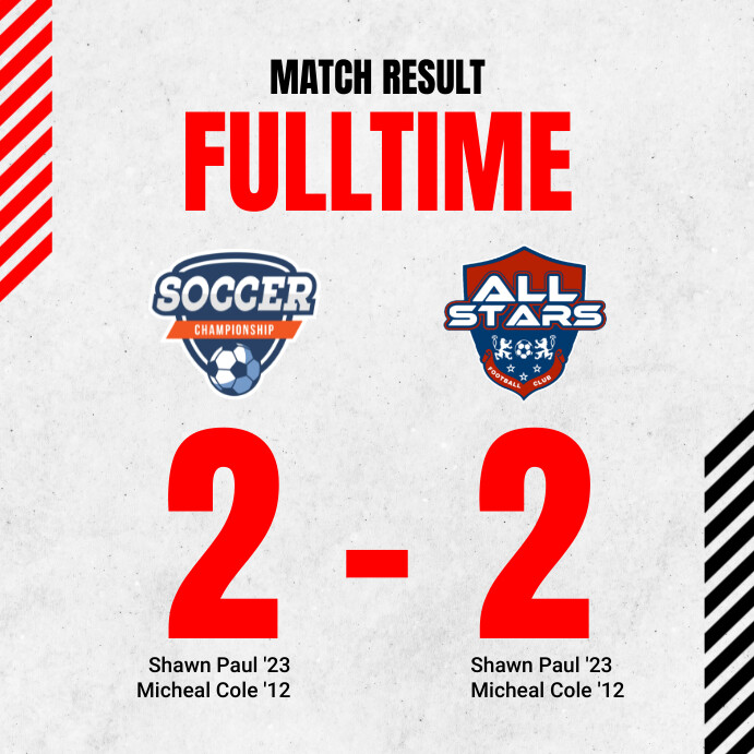 White Modern & Minimal Soccer Match Result In Instagram Post template