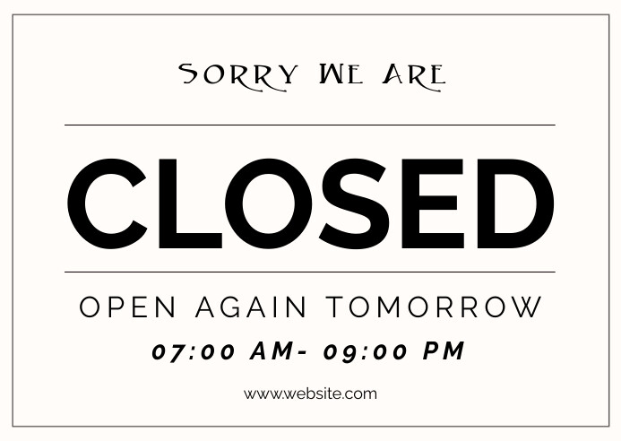 White Modern & Minimal Sorry We're Closed Tem Postcard template