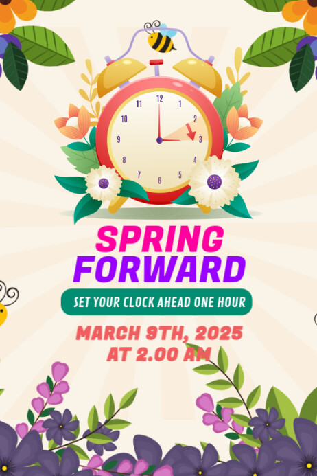 White Modern & Minimal Spring Forward Poster template