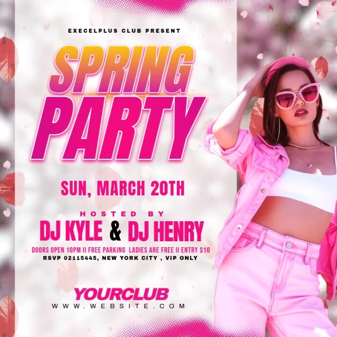 White Modern & Minimal Spring Party Invitation  Square (1:1) 方形(1:1) template