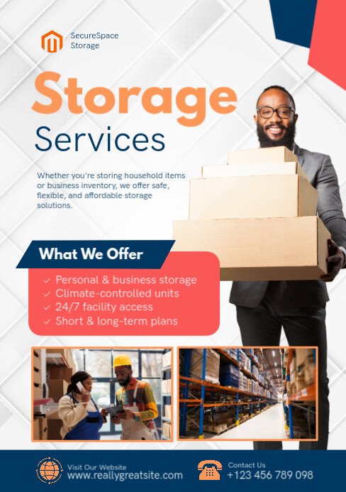 White Modern & Minimal Storage Services Advertisement Template A5