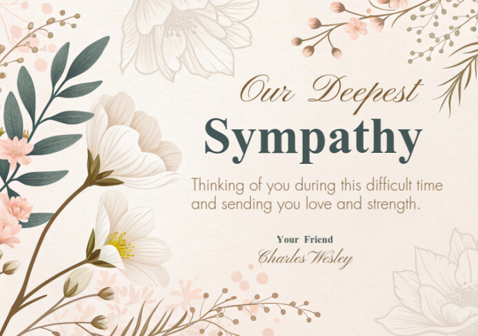 White Modern & Minimal Sympathy Card Template A5