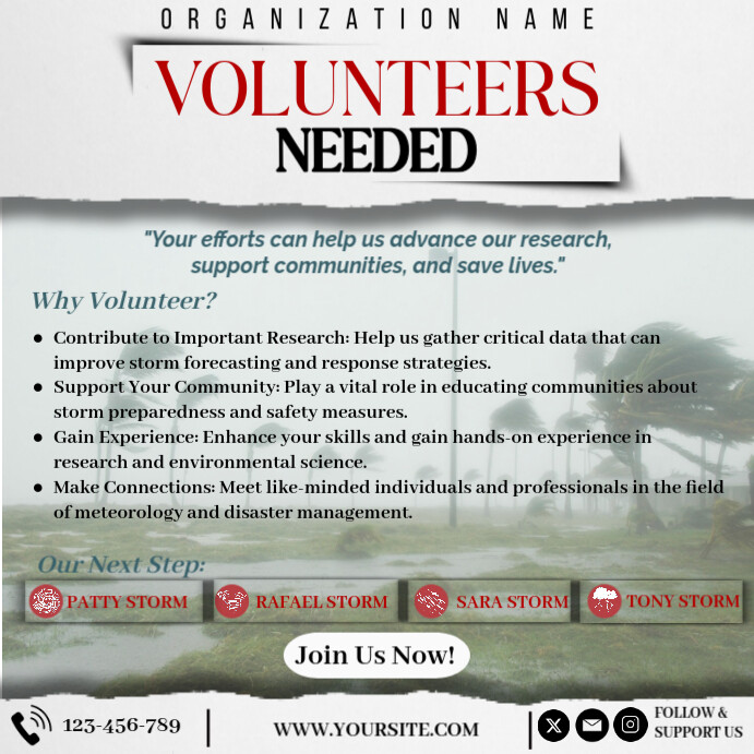 White Modern & Minimal Volunteers Needed Hurricane Instagram Post template