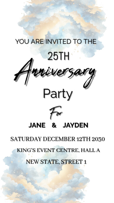 White Modern & Minimal Watercolor Anniversary Card Digital Display (9:16) template
