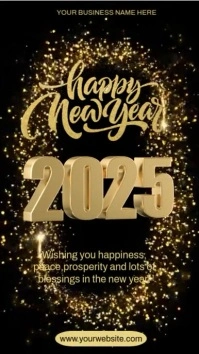 Happy new year animated video message gold sparkles fireworks 数字显示屏 (9:16) template