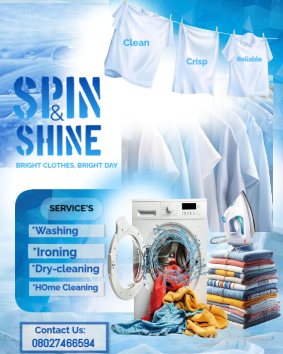 Plantilla de White Modern & Minimal White And Blue Color Laundry Flyers ...